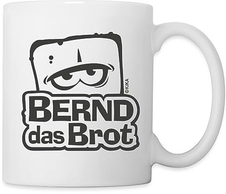 Spreadshirt Bernd Das Brot Logo Schwarz-Weiß Tasse, One size, Weiß