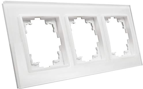 Universal Glas-Rahmen für Steckdosen, Taster, Antennendosen, USB-Dosen, Netzwerkdosen - 3-fach - Glas-Kunststoff - Weiß