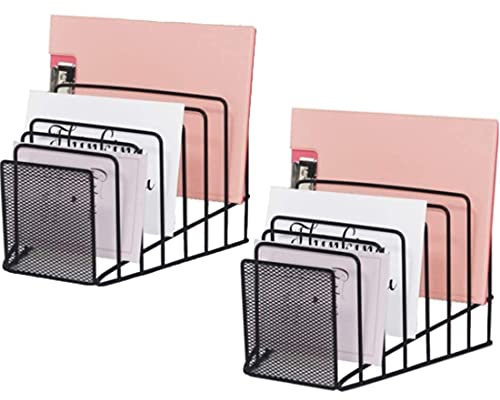 GOLDORCLE 2 Pack Multi Step File Organizer Incline Desktop File Sorter Metal Wire Mesh Step File Letter Sorter, 7 Sections, Black