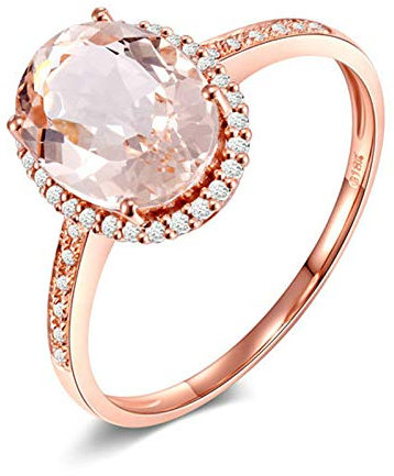 AMDXD Verlobungsring Rosegold, 18K Rotgold Eheringe 1.9ct Oval Morganit mit 40pcs Diamant, Rose Gold, Gr.57 (18.1), Umfang: 57mm, Echte Goldserie