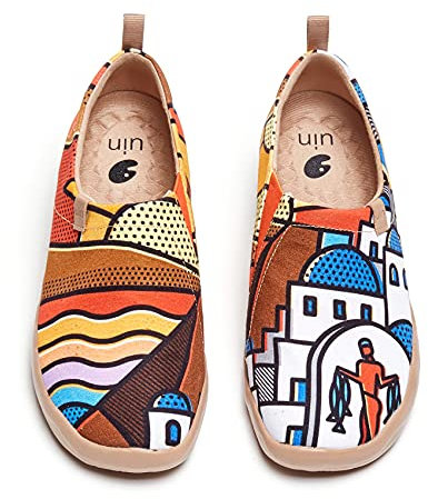 UIN Sunset in Santorini Damen Painted Slip On Schuhe Lässiger Reiseschuhe Segelschuhe Leicht Loafer Schuhe Canvas Mehrfarbig(38)