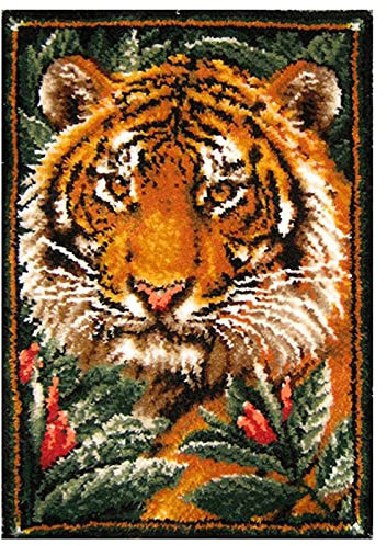 YOJOLO Knüpf Sets Knüpfteppich Erwachsene Kinder Zum Selber Kissen Tiger Muster 85×59Cm Groß Teppichherstellung Kits Latch Hook Kit Wandteppich Handwerk Handarbeiten Kunsthandwerk