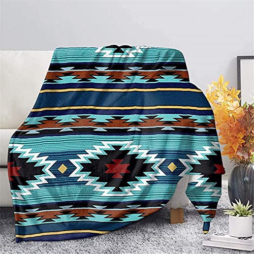 Jeiento Decke, Teppich, Aztekenmuster, Navajo, Tribal-Überwurf, Bohemian, Wandern, Outdoor, Sofa, Couch, Ethno-Strandmatte, 150 x 200 cm, XXX-Large, Blau