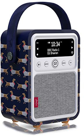 Joules Portable DAB Radio Alarm Clock - VQ Monty DAB+, FM Digital Radios with Bluetooth - Rechargeable Radios with Bluetooth Speaker - Dual Alarm Dab Radio Mains Powered - Sausage Dogs