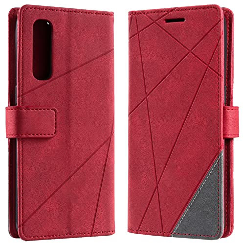 Vankii Kompatibel mit Oppo Find X2 Neo Hülle, Flip Wallet Handyhülle PU Leder Brieftasche Tasche Case Stoßfeste Schutzhülle [Kartenschlitzen] [Magnetverschluss] [Standfunktion] (Rot)