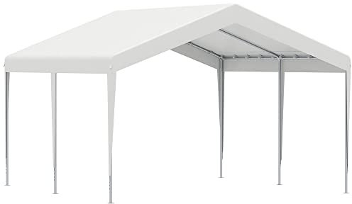 Outsunny 4x4m Garage Portable avec auvent pour Voitures et Bateaux, Mariages, fêtes, Gazebo de Jardin en Acier galvanisé, Blanc