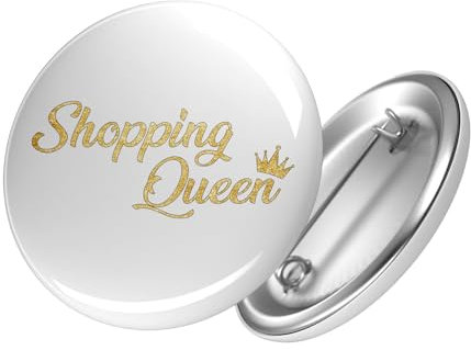 Huuraa Button Shopping Queen Krone Ansteckbutton 25mm mit Schriftzug Geschenk Idee für Freunde und Familie