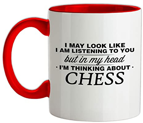 in My Head I'm Chess - 11oz - Ceramic Two-Tone Mug for Coffee/Tea - Red/White - One Size