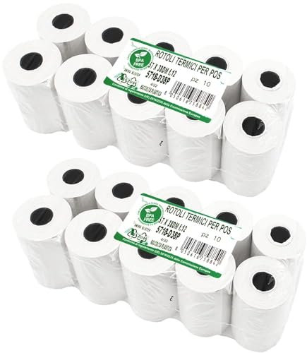 20 rouleaux Pos 57 x 38 x 12 mm - 18 mètres - Rouleaux de papier thermique - Enregistreur de caisse - reçus Bancomat Rotolini pour terminal Pos et Pagement Électronique