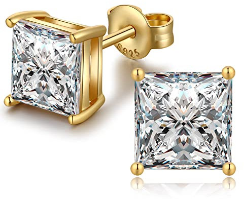 Ohrstecker Gold Herren Ohrstecker Silber 925 Männer Ohrringe Gold Diamant Ohrringe Stecker Vergoldet Ohrring Viereckig Nickelfrei