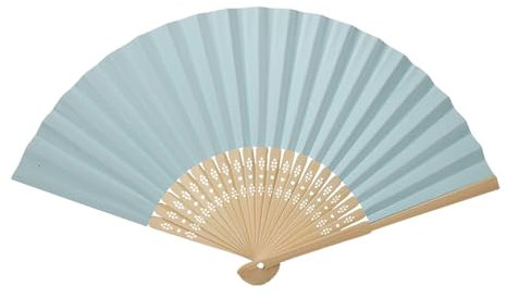 Deko Rippen Fächer China Stil Einfacher Handgeschöpfter Papier Faltfächer Holz DIY Leerer Fächer für Brauttanz Hochzeitsgeschenk Party Cosplay Zubehör(HELLBLAU)