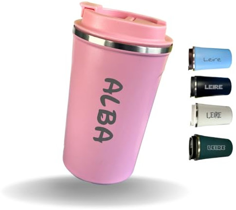 Happy Bottles | Taza Térmica Personalizada Portátil | Acero Inoxidable | Bebidas Calientes 6h, Frías 12h | Multicolor | 380ml (Rosa)