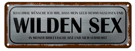 Femer Blechschild Spruch 27x10cm wünsche ich mir Geld wilden Sex Dekoration