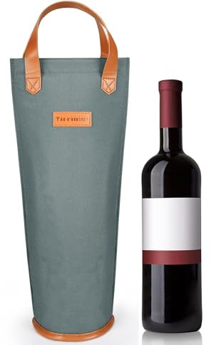 Wine Cooler Picnic Bag, Single Bottle Wine Carrier Insulated, Padded Thermal Wine Tote Bag for Beach, Wine Lover, Grey
