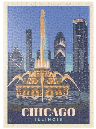 MyPuzzle Chicago, IL: Fountain of Light, Vintage Poster - Premium 500 Teile Puzzle - MyPuzzle Sonderkollektion von Anderson Design Group