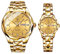 JewelryWe Paar Uhren Edelstahl Herren Damen - 2pcs Gold Analog Quarz Pärchen Armbanduhr mit Edelstahl Armband Leuchtend Zeiger Datum Woche Kalender 30m wasserdichte Uhr für Männer Frauen