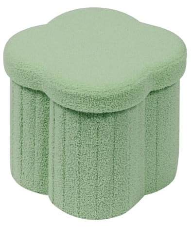 Bonlife Green Ottoman Storage Box,Boucle Storage Seat Box,Folding Small Footstool For Living Room,Kid's Toy Chest Box,Flower Shape,32x32x32cm