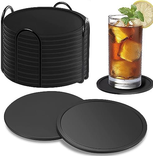 Silikon Untersetzer, 12Er Set Gummi Glasuntersetzer, Getränke Tassen Untersetzer Set, Glas Untersetzer Silikon, mit Edelstahlständer für Getränke,Tassenuntersetzer, für Getränke Bar Tassen, Tee