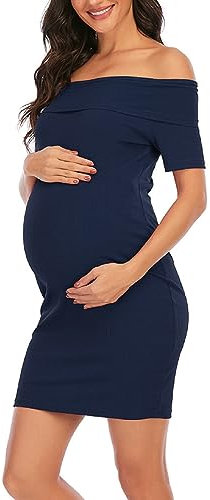 SISAY Robe Grossesse Shooting Photo Robe Maternite Ete Moulante Manche Courte Tunique Epaule Dénudée Mini Bodycon Dress Robe Soirée Femme Enceinte Chic et Elegant pour Mariage Cocktail Cérémonie Plage