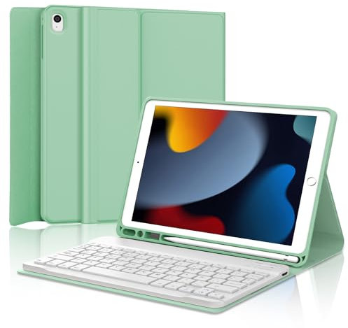 KVAGO Teclado para iPad 9ª/8ª/7ª Generación, iPad 10.2/Air 3/Pro 10.5 - Español Bluetooth Desmontable, Verde Claro