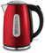 KHG WK-1707 (MRE) Wasserkocher Rot, 1,7l Kapazität, Edelstahl Metallic Chrom, Schalter mit LED Leuchte, Wasserstandanzeige, Knopfdruck-Öffnung, Kochzeit 3 Min, Kalkfilter, Trockengehschutz, 2200 Watt