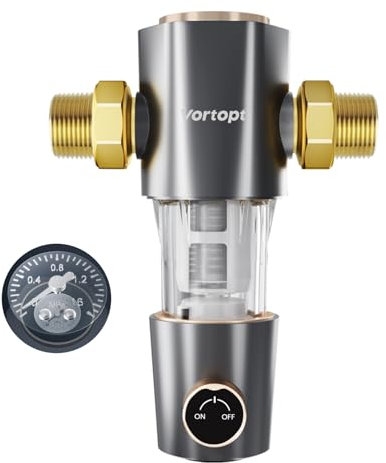 Vortopt Sediment Filter for Well Water - Automatic Backwash System, Spin Down Filter, Whole House Upgraded Cleaning Brushes, 40μm Reusable & Flushable Prefilter, Q50 (VT-Q50)