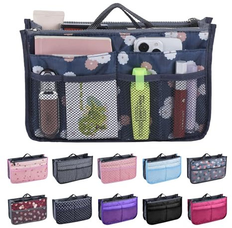 JJ PRIME - Taschenorganizer Handtasche | Handtaschen Organizer Tasche | Bag Organizer Taschen Organisator | Taschen Organizer Shopper Organizer | Taschenorganizer Klein (Geblümt, Schwarz)