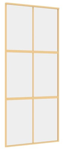 vidaXL Schiebetür, Glasschiebetür mit Metallrahmen, Schlank Glastür Tür mit Zubehör, Innentür Zimmertür, Golden 90x205 cm ESG-Klarglas Aluminium