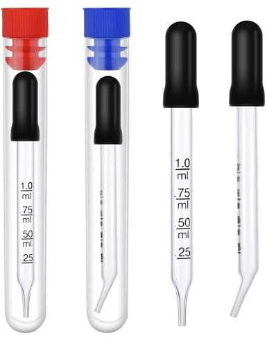 4 Stück 1-ml Tropfer, Pipette Glas mit Messungen Gebogener und Gerader Spitze Kalibriert Genaue Dosierung Messung Pipettentropfer für Ätherische Öle Fütterung Ohr Labor