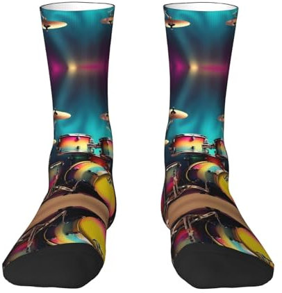 ZISHAK Süße Sportsocken für Erwachsene, Motiv: Honigdachs, Baumwolle, mittlere Wadensocken: eine Fusion aus Komfort, Stil und Funktionalität, Cooles Schlagzeug-Set, Einheitsgr��e