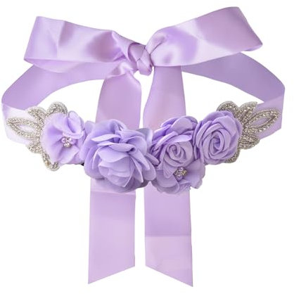 URROMA Cinturones de novia de color morado claro, cinturón de flores de cristal, banda para vestido de dama de honor para mujer, accesorios a juego, 2,7 metros, morado claro, 106.29 inches