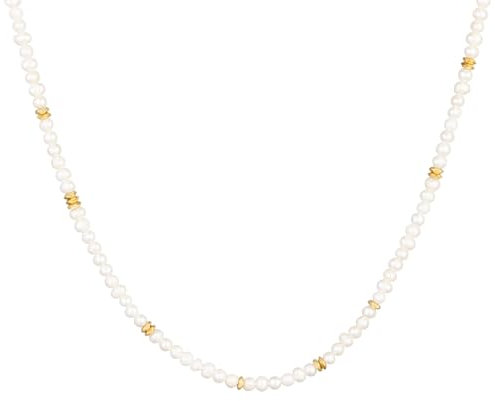 TEZCRT Perlen Kette Gold, Perlen Choker, Süßwasserperle Halskette, Perlenkette Damen Perlenkette Herren