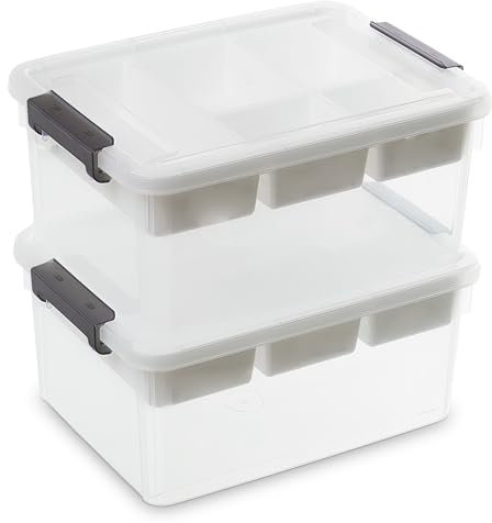 Citylife 2 Packs 16L Plastic Storage Boxes with Removable Tray Clear Plastic Box Large Storage Box with Lid Stackable Storage Boxes for Organizing Bead, Tool, Sewing