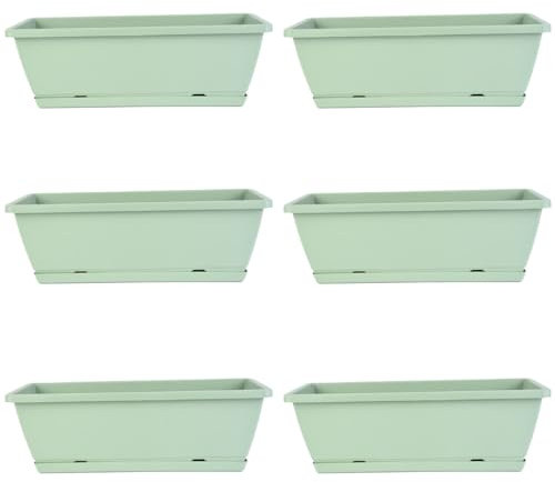 Suxdlan Jardinière 6pcs Plancheur de fenêtre ventilée avec Drainage PP jardinière Rectangle avec Plateau 16.9x7.1x6.3 Pouces Boîtes jardinières Fleur