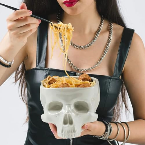 ADIASEN 1 x Totenkopf-Aschenbecher aus Keramik, Spaghetti-Schüssel, Persönlichkeitstrend, Dekoration, weiß