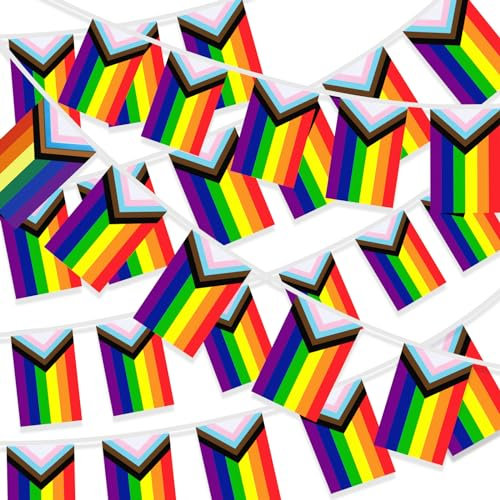 MARFOREVER Progress Pride, 100 bandierine arcobaleno per gay pride, 300 m, piccole bandiere arcobaleno LGBTQ, bandierine per casa, giardino, bar, mese dell'orgoglio LGBTQ, decorazioni per feste