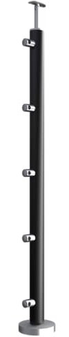 Sellon24® Edelstahl Pfosten SCHWARZ Reling Geländer Balkon Treppe 42,4 V2A Boden aufgesetzt Black Relingpfosten PVD Terrasse Rundrohr Geländerrohr Bodenbefestigung Rohr Steher Füllstab horizontal