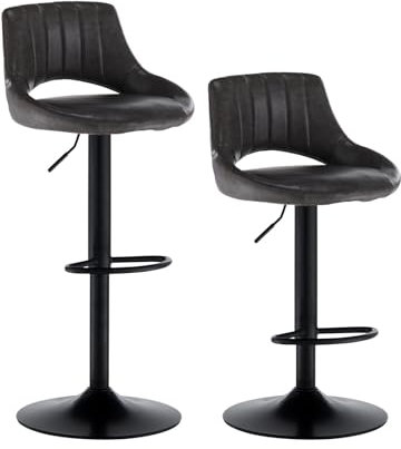 TUKAILAI Barhocker 2er Set, Barstuhl Höhenverstellbar Drehhocker aus Kunstleder, Hocker Drehbar mit Hohle Rückenlehne Fußstütze Metallrahmen, Küchenhocker Tresenhocker für Küchen Bars Kneipen, Grau
