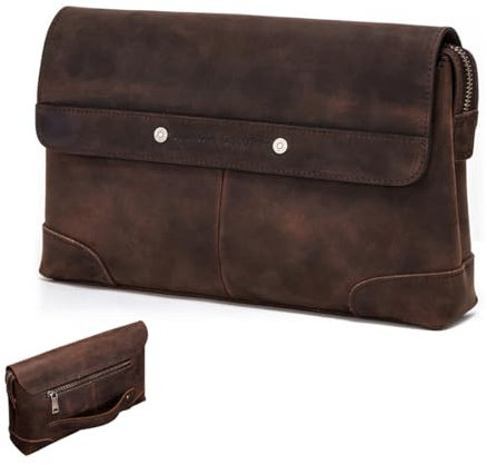 Herren Echtleder Handy Clutch Tasche für 7,9 iPad, Vintage Reißverschluss Handtasche Geldbörse mit Einziehbarem Armband, Kleine Große Kapazität Business Organizer Tasche Handgelenkstasche Coffee