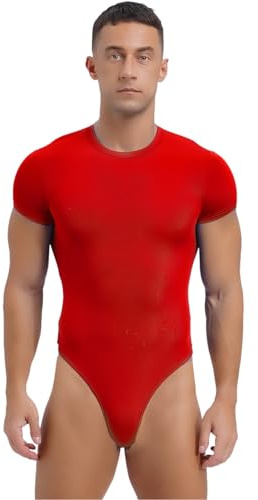 ranrann Männer Body Kurzarm Unterhemd Shirt Eng Einteiler Bodysuit Stringbody Leotard Hohe Beinausschnitt Herren Unterwäsche Dessous