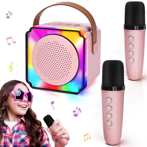 CITSKY Kids Karaoke Machines Toys for Girls: Gifts for 3-12 Year Old Girls - Ideal for Portable Use at Birthday Parties Gatherings & Camping - in Pink with 2 Wireless Microphones