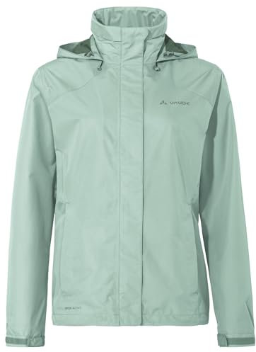 VAUDE Regenjacke Damen Escape Bike Light dusty fern, wasserfeste Outdoor-Jacke, atmungsaktive Fahrradjacke mit Kapuze im Kragen, Klimaschonende Wanderjacke, 46