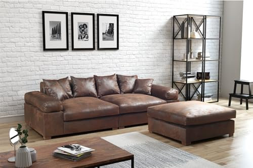 Fun Möbel Big Sofa Couchgarnitur Megasofa Riesensofa Arezzo inkl. Hocker div. Stoffe (Stoff: Gobi, Vintage Hellbraun)