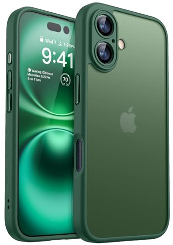 CANSHN Matte for iPhone 16 Case, Upgraded [Full Camera Protection] [Translucent Matte] Shockproof Protective Phone Case for iPhone 16 6.1 - Deep Green