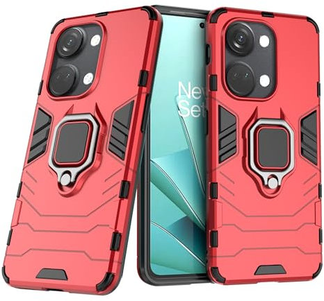 Coque pour Oneplus Nord 3 Housse Antichoc avec Anneau Rotatif Aimant Etui Magnétique Rigide Dure Armure Bague Support Armure Renforcée (Oneplus Nord 3, Rouge)
