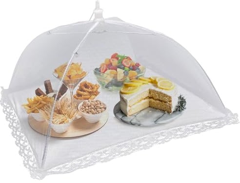 5 Pack Food Covers 17 Inch, Food Net Cover Pop-Up Umbrella Screen Cover Food Umbrellas Domes for Outdoors Camping, Parties, Picnics, BBQs, Fruits, Food Covers Mesh Pop Up Reusable and Collapsible