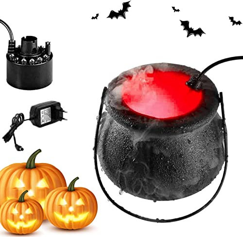 Macchina del Fumo per calderone di Halloween - Macchina per Il Fumo per atmosfere di Festa, per atomizzatori Che cambiano Colore e 12 LED | Macchina del Fumo per Case infestate, PE