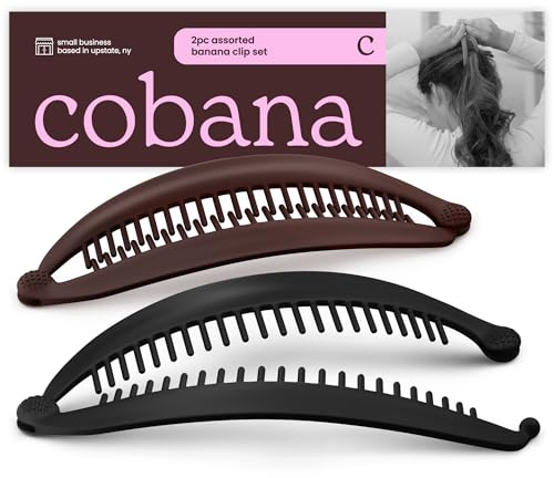 Cobana Banana Clip – Large 6'' Volumizing Hair Clip for Medium to Thick Hair – Secure Hold, No Crease, No Breakage – Hair Accessories for Women, Set of 2 (Black and Brown)