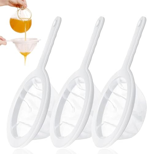 3 Pcs Plastic Nylon Fine Mesh Strainer, 100/200/400 Mesh Fine Mesh Food Grade PP Strainer Ultra-Fine Nylon Mesh Sieve Mesh Colander with Handle for Soy Milk, Coffee, Milk, Juice, Honey