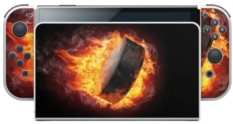 DeinDesign Skin kompatibel mit Nintendo Switch OLED Folie Sticker Eishockey Feuer
